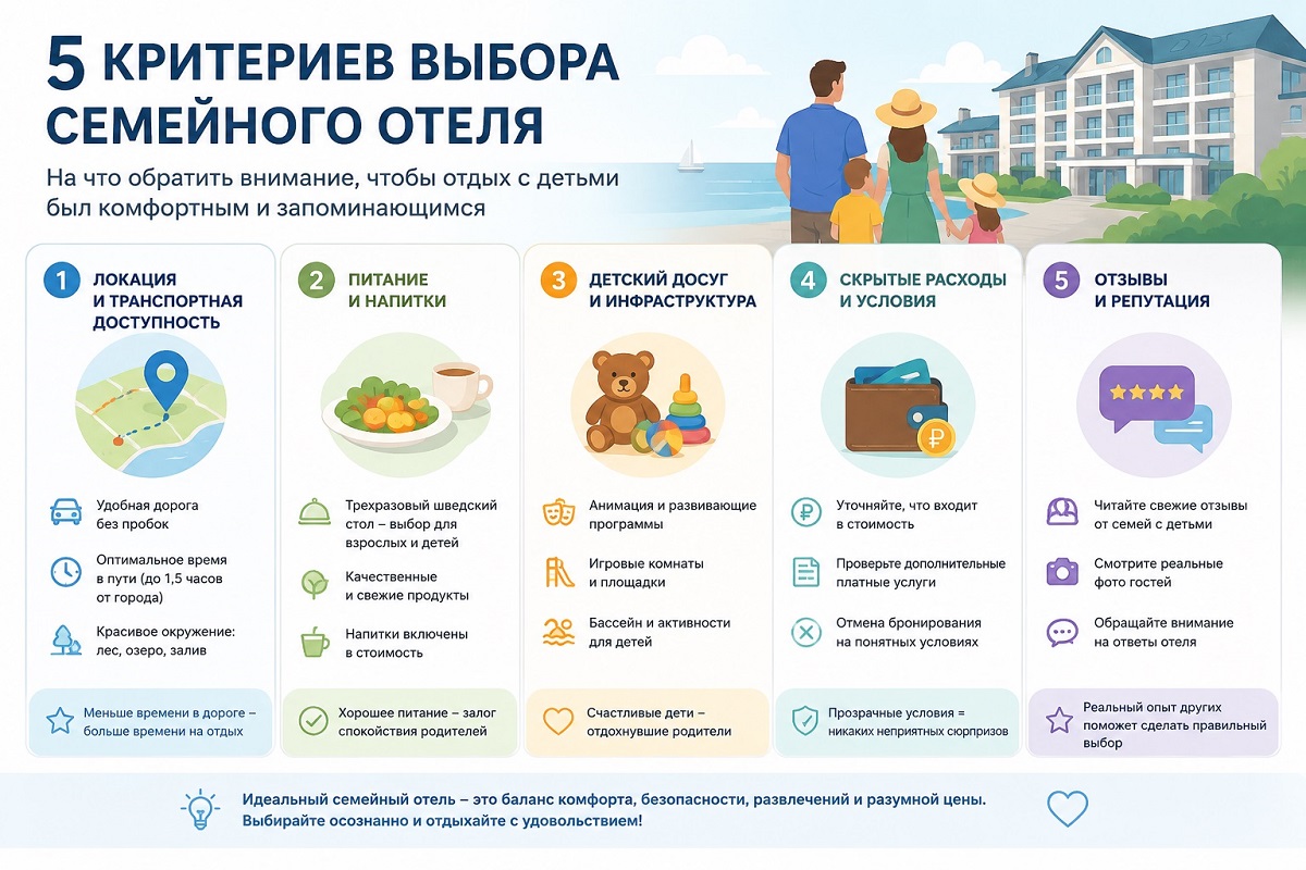 5 критериев выбора семейного отеля: локация, питание, детский досуг, скрытые расходы и отзывы